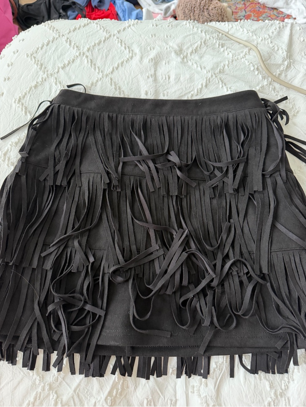 Kittenish Black Fringe Mini Skirt